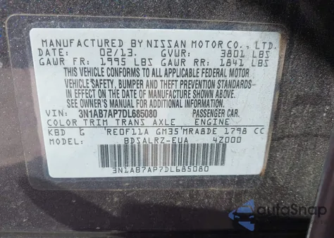 2013 Nissan Sentra Sr z USA, uszkodzony, nr VIN 3N1AB7AP7DL685080